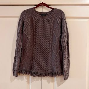 NWOT CENTRAL PARK WEST - GRAY CABLE KNIT SWEATER WITH FRINGE
